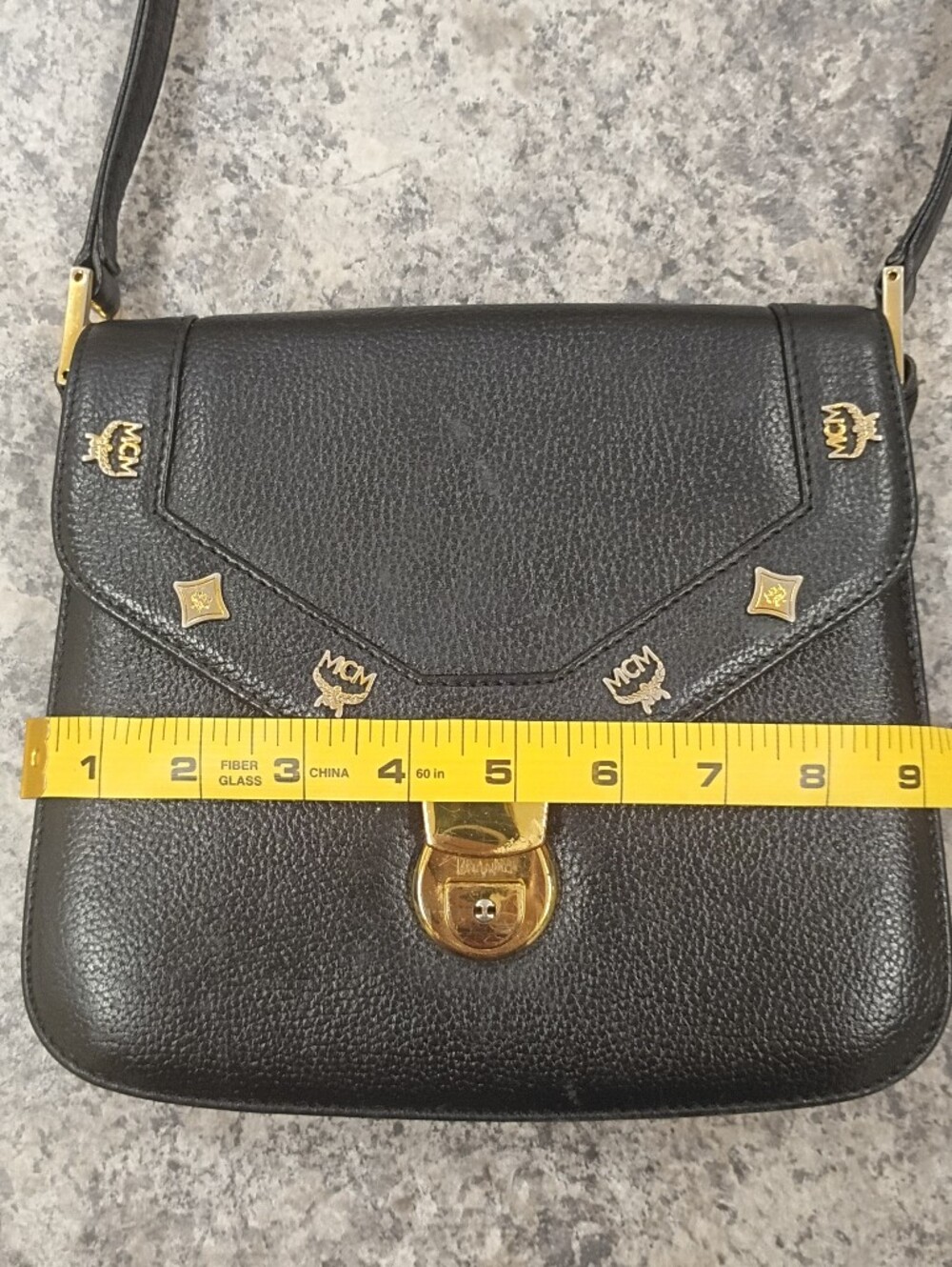 MCM Black Leather Crossbody with Gold Logo Studs - Picture 10 of 14